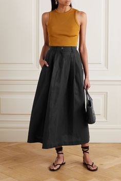 Linen Skirt Outfit, Midi Rock Outfit, A Line Skirt Outfits, Skirt Outfit Summer, Poplin Skirt, Skirt Inspiration, Rock Outfit