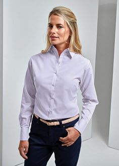 Premier Long Sleeve Poplin Blouse PR300 | Activewear Group Professional Long Sleeve Fitted Blouse, Fitted Long Sleeve Professional Blouse, Classic Long Sleeve Slim Fit Blouse, Poplin Blouse, Activewear Brands, White Shirt, Women Long Sleeve, Active Wear, Long Sleeve