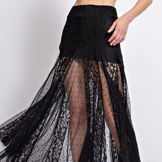 Introducing The Mesh Lace Maxi Slip Skirt, A Total Game-Changer In The Lace Tulle Department! With Its 3d Layered Effect, Lace And Dot Details, And Smocked Waistband, It's A True Curve-Hugger. Plus, The 90% Nylon And 10% Spandex Combo Makes It A Comfy And Stylish Wardrobe Staple. Perfect To Wear Shorts Or Jeans Underneath. Shorts Black Women, Maxi Slip Skirt, Lace Skirts, French People, Stylish Wardrobe, Slip Skirt, Lace Maxi, Game Changer, Wardrobe Staples