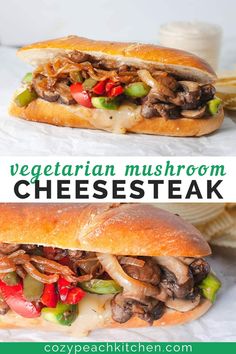 two pictures showing the different types of meat and cheeses on sandwiches with text overlay