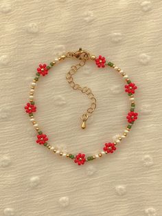 Eleanor Bracelet Delicate Poinsettia Flower Bracelet Dainty Seed Bead Bracelet Handmade Beaded Bracelet Gold Filled Jewelry - Etsy Sunflower Beaded Bracelet Tutorial, Red Flower-shaped Festive Jewelry, Red Flower Shaped Festive Jewelry, Bohemian Red Flower Bracelets, Red Bohemian Flower Beaded Bracelets, Bohemian Red Flower Beaded Bracelet, Red Flower-shaped Bohemian Beaded Bracelets, Bohemian Red Jewelry With Flower Decoration, Red Flower Shaped Bracelets For Gifts