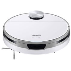 the samsung robot vacuum is on display with its lid open and cord attached to it