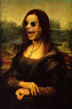 a painting of a woman wearing sunglasses and holding her hand out to the side with an evil look on her face