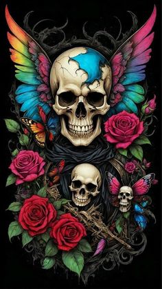 Sugar Skull Wallpaper, Colorful Skull Art, Paw Wallpaper, Chest Tattoo Ideas, Sugar Skull Artwork, Armband Tattoos, Chest Hair, Trippy Designs, Cartoon Character Tattoos