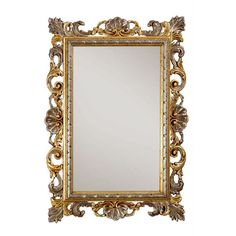 an ornate gold framed mirror on a white background