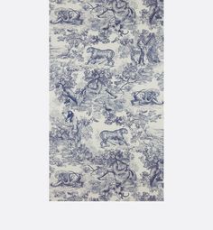 a blue and white wallpaper with animals on it