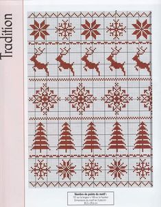 a cross stitch pattern with christmas trees and snowflakes on the bottom, as well as santa's sleighs