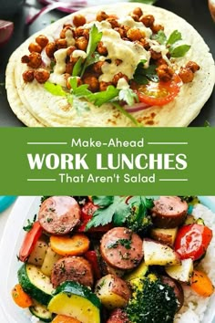 two pictures with the words make - ahead work lunches that aren't salad