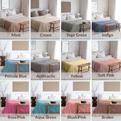 there are many different types of bedspreads in this room and each has their own name