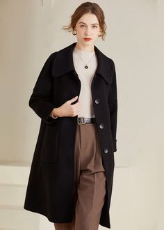 Wrap yourself in warmth and sophistication with our women's single-breasted double-face wool coat. Featuring a classic spread collar and a timeless single-breasted design, this coat will elevate any outfit while keeping you cozy. A must-have for cold weather fashion. Spread collar Single-breasted button closure Front patch pockets 100% virgin wool Unlined Dry clean Item #492582 Size info XS=US2=UK6=EU32 S=US4-6=UK8-10=EU34-36 M=US8-10=UK12-14=EU38-40 ★★ It would be helpful if you provided your height and weight so that I could assist you in choosing the appropriate size. Workwear Sweater Coat With Lapel Collar And Buttons, Solid Wool Long Coat With Concealed Placket, Solid Color Wool Coat With Concealed Placket, Elegant Sweater Coat With Pockets, Solid Single Breasted Sweater Coat With Lapel Collar, Elegant Solid Sweater Coat With Pockets, Classic Winter Sweater Coat With Button Cuffs, Single Breasted Wool Coat For Office, Elegant Collared Pea Coat For Office