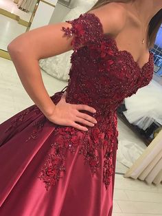 Burgundy Quinceanera Dresses Princess, Burgundy Ball Gown, Burgundy Wedding Dress, Lace Prom Gown, Prom Dresses Off The Shoulder, Quinceañera Ideas, Burgundy Prom, Satin Ball Gown, Floor Length Prom Dresses