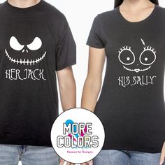 Her Jack/His Sally Nightmare Before Christmas Romantic Couples T-Shirts Matching Shirt T-Shirt Funny Tee Gift For Him Her Halloween Includes 2 T-Shirts. Brand New. Handmade. Made To Order. Comment Below What Sizes You Need. Bigger Sizes Available Upon Request Unisex Or Women Fitted. After You Place Your Order I Will Send You A Note Asking The What Sizes, Personalization And Fit You Like. Thank You Her Jack His Sally, Matching Tshirts, Sally Nightmare, Sally Nightmare Before Christmas, Matching Disney Shirts, Matching T Shirts, Couple Things, Creative Things, Cute Wedding Ideas