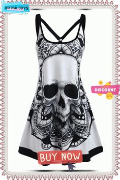 New Women's Halloween Print Sleeveless Dress White Gothic Summer Dress, Sleeveless Halloween Costume Party Dress, Gothic Sleeveless Tank Top For Summer, Gothic Sleeveless Summer Tank Top, Gothic Sleeveless Tank Top For Party, White Sleeveless Gothic Dress, Punk Style Halloween Party Tank Top, Punk Halloween Party Tank Top, Gothic Sleeveless Tank Top For Spring