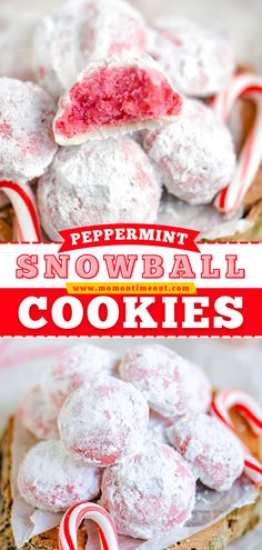 Peppermint Snowball Cookies Peppermint Snowballs Cookies, Christmas Snowball Cookies Recipes, Peppermint Balls Christmas, Peppermint Christmas Candy, Peppermint Baking Recipes, Peppermint Snowball Cookies, Holiday Desserts Christmas Cookies, Easy Peppermint Cookies, Christmas Sugar Cookie Bites