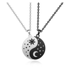 PRICES MAY VARY. ❤Sun and Moon Yin Yang Couple Matching Necklaces: This Yin Yang friendship necklace for 2 is a whole circle when combined, separately, it has its own characteristics, symbolizing the harmony of love or friendship between you and your lover or friend, and representing your promise to them. This matching piece makes the perfect romantic gift on specail day to express your everlasting love. ❤Meaning of Yin Yang symbol: Yin Yang Couple Necklaces: Yin Yang is a symbol describing how Bff Couple, Yin Yang Jewelry, Couple Pendant, Yin Yang Necklace, Bff Necklaces, Couple Necklaces, Friendship Necklaces, Couple Jewelry, Friend Necklaces