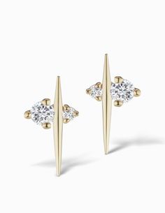 Diamond Thread Studs – Sophie Ratner Jewelry Gold Diamond Earrings With Tension Setting, Light Jewelry, Korean Jewelry, Earring Ideas, Diamond Jewelry Designs, First Second, Diamond Design, Bracelets And Charms, White Topaz