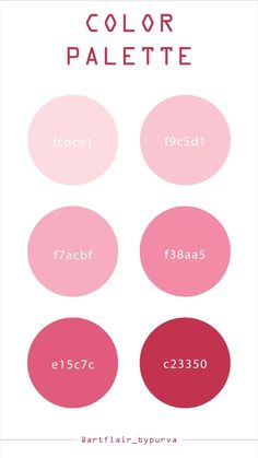 the color palette is shown with different colors and sizes for each one, including red, pink