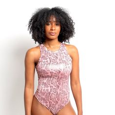 Mauve / Pink Snake Print Snap Crotch Pink Fitted Sleeveless Bodysuit, Pink Sleeveless Stretch Bodysuit, Chic Pink Stretch Bodysuit, Chic Pink Sleeveless Bodysuit, Chic Sleeveless Pink Bodysuit, Pink One-piece Bodysuit For Night Out, Chic Pink One-piece Bodysuit, Trendy Pink Bodysuit For Night Out, Casual Pink Bodysuit For Night Out