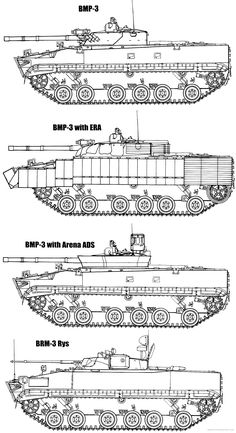 three different types of tanks with their names and numbers on the front, side, and back