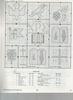 the cross stitch pattern is shown in black and white, as well as several other patterns