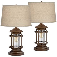 two lamps are sitting next to each other