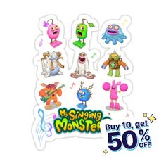 the stickers are all different kinds of monsters and monsters with music notes on them