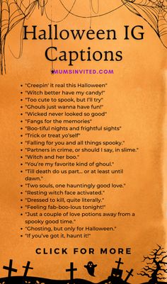 an orange halloween poster with the words'halloween i g captions'in black