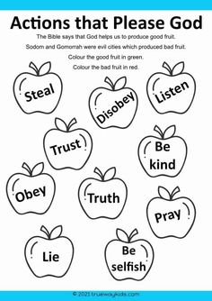 an activity sheet to teach children how to read the bible's words and describe them