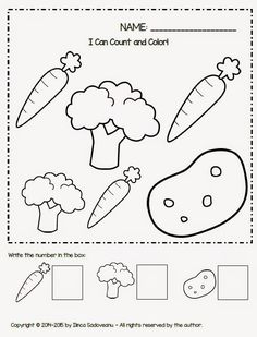 a worksheet with carrots, broccoli and other foods on it