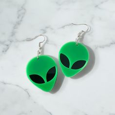 neon green alien head earrings. 👽 lead/nickel free earring hooks Neon Alien, Alien Earrings, Alien Head, Green Alien, Earrings Ideas, Nickel Free Earrings, Skull Earrings, Earring Hooks, Neon Green