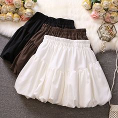 F00162805-300 High Waisted White Skirt, White Knee Length Skirt, Rok Mini, Skirt With Elastic Waistband, White Mini Skirt, Bubble Skirt, Half Skirt, Knee Length Skirt, Ruffle Skirt