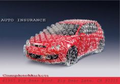 a red car covered in bubble wrap on top of a blue background with the words qn