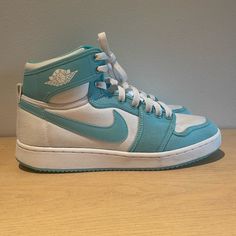 Nike Air Jordan 1, Bleached Aqua Color, Light Wear, Please See Photos. (No Box) Turquoise Laces Included-Still In Bag, Never Used. Men’s Size 7 (Women’s 8.5-9 Please Check Nike For Sizing) Style Do5047-411 Aqua Jordans, Turquoise Lace, Nike Air Jordan 1, Aqua Color, Air Jordan 1, Nike Air Jordan, Jordan 1, Color Light, Womens Shoes Sneakers