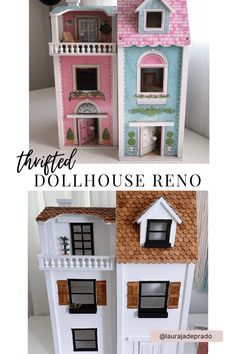 this doll house is made from cardboard and has windows