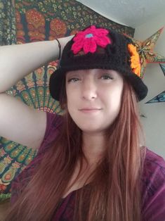 Look shagedelic in this groovy rainbow flower bucket hat🌈✨ Made with bright neon colored and black acrylic yarn. This hat fits average sized adult heads.

MEASUREMENTS

23 inches around
7 inches from crown to brim
3 inch wide flower band
1.25 inch wide brim
6.5 inches across top of hat

Hand/gentle wash and air/tumble dry for best results.
Do not bleach or iron.
Message me about custom sizing and/or colors.
Feel free to let me know your questions and concerns🌸 Fun Black Bucket Hat For Spring, Black Brimmed Bucket Hat For Festival, Black Curved Brim Bucket Hat For Festivals, One Size Black Crochet Hat For Spring, Handmade Black Wide Brim Bucket Hat, Handmade Black Mini Hat For Beach, Handmade Black Bucket Hat For The Beach, Handmade Black Crochet Hat For Beach, Handmade Black Bucket Hat With Curved Brim