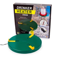 Hatching Time Drinker heater is shown in image in front of display box. Box shows proper placement of drinker on top of heater, plug options and thermometer. Box shows that heater has adjustable brackets to fit different size drinkers. Chicken Water Heater, Poultry Feeders, Chicken Waterer, Chicken Health, Power Bill, Chicken Feed, Favorite Chicken, Adjustable Base, No Waste