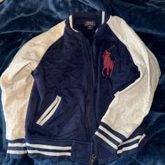 Vintage Polo Ralph Lauren Baseball Varsity Jacket , Brand New With No Tags , Bought For My Son When He Was Young And He Never Wore It Gray Long Sleeve Varsity Outerwear, Casual Gray Varsity Jacket, Blue Casual Long Sleeve Fleece Jacket, Casual Gray Long Sleeve Varsity Jacket, Gray Long Sleeve Outerwear For College, Blue Long Sleeve Casual Fleece Jacket, Long Sleeve Gray Outerwear For College, Blue Long Sleeve Varsity Jacket For Outdoor, Blue Cotton Fleece Jacket With Pockets