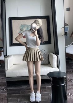 Beige Pleated Mini Skirt | Hyuna Black M Trendy High Waist Khaki Skirt, Trendy Fitted Khaki Skirt, Beige Pleated Skort For Summer, Summer Beige Pleated Skort, Khaki High Waist Mini Skirt, High Waist Khaki Skirt For Summer, Casual Khaki Mini Skirt, Beige Mini Pleated Skirt For Summer, Beige Pleated Mini Skirt For Summer