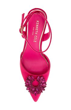 A jewel-encrusted starburst ornament enriches the vamp of a luxe satin pump framed by a pointy toe and tapered heel. 2 1/2" heel Cushioned footbed Textile upper/synthetic lining/rubber sole Imported Jewel Encrusted, Low Heel Shoes, Satin Pumps, Kenneth Cole, In Hot, Low Heels, Women's Pumps, Ankle Strap, Rubber Sole