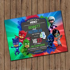 this is an image of a birthday party with the characters from pj masks on it