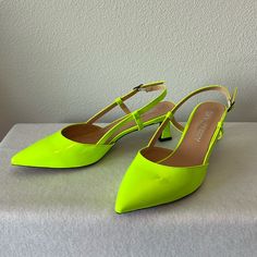 Nwot Excellent Condition. Never Worn. Bright, Fun Color. Patent Leather-Look. 2.5" Heel. Slingback Heels, Fun Color, Slingback Heel, Neon Yellow, Green Yellow, Shoes Women Heels, Patent Leather, Shoes Heels, Neon