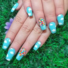 9 Pixar Nail Ideas That We Can't Get Enough Of - That Disney Fam Up Nails Pixar, Disney Up Nails, Inside Out Nails, Disney Character Nails, Pixar Nails, Bee Nail Designs