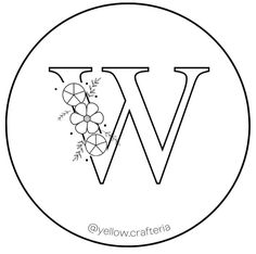 the letter w with grapes on it in a black and white coloring book style circle