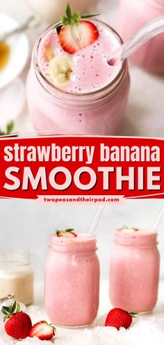 This Strawberry Banana Smoothie is an easy and healthy drink made with only a few ingredients and packed with health benefits! Everyone wins with this healthy breakfast recipe! Healthy Strawberry Banana Smoothie, Strawberry Recipes Easy, Easy Yummy Breakfast, Smoothie Easy, Homemade Smoothies, Banana Benefits, Banana Smoothie Recipe, Creamy Smoothies, Smoothie Mix