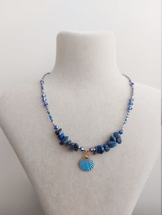 Seashell necklace, Lapis Lazuli necklace, gemstone necklace, crystal necklace, beaded necklace, summer jewelry, gift for mom, gift for women Godmother Bracelet, Lapis Lazuli Necklace, Seashell Necklace, Necklace Crystal, Necklace Beaded, Necklace Gemstone, Cute Bracelets, Summer Jewelry, Handmade Necklace