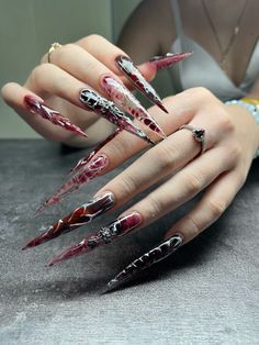 Demon Nails, Acrylic Nails Stiletto, Junk Nails, Long Stiletto Nails, Toe Nail Color, Nail Art For Beginners