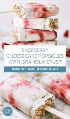 raspberry cheesecake popsicles with granola crust