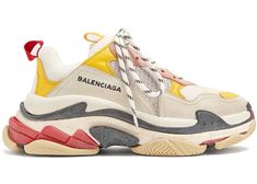 Buy and sell authentic Balenciaga shoes on StockX including the Balenciaga Triple S Cream Yellow Red (W) and thousands of other sneakers with price data and release dates. Shoe Technology, Balenciaga Sneakers, Day Fashion, Balenciaga Shoes, Balenciaga Triple S, On Sneakers, Fashion World, Leather Shoes Woman, Best Sneakers