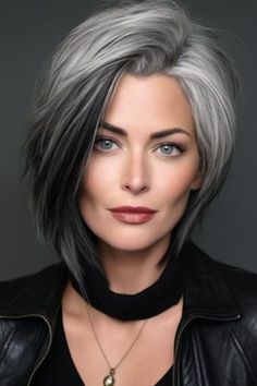 Gray Blending, Black And Grey Hair, Dark Grey Hair, Grey Hair Transformation, Natural Gray Hair, Short Grey Hair