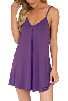 PRICES MAY VARY. AUHEGN women's chemise sleepshirts are made of high quality fabric, lightweight, breathable, stretchy, super soft and comfy enough for every day Deep v-neck, adjustable spaghetti straps, a-line, loose fit, knee length, camisole dress, make you sexy, elegant and attractive Nightshirt sleepwear comes with a pleasantly roomy fit, it accommodates almost all body shapes and sizes. Knee length sleep shirt that can be worn as an under dress Casual loose fitted and simple but fashion. T Summer V-neck Camisole For Lounging, Casual V-neck Slip Dress For Sleep, V-neck Slip Dress For Spring Sleepover, Summer V-neck Stretch Nightgown, Solid Color Summer Nightgown For Relaxation, Stretch Summer Sleepwear For Sleepovers, Stretch Sleepwear For Summer Sleepover, Summer V-neck Slip Dress For Bedtime, Stretch Dresses For Relaxation